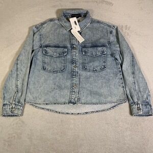 Sanctuary Denim Jacket Womens Small Light Wash Blue Cropped Boy Shirt Jacket NEW